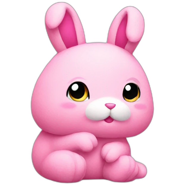 A pink plush bunny thinking emoji