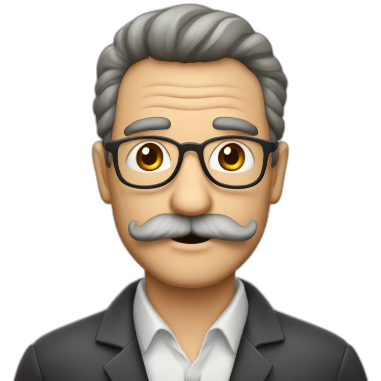 hombre de 70 años con canas, rulos bigote y barba emoji