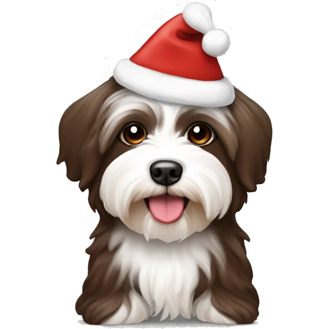 Chocolate and white Havanese in Santa hat emoji