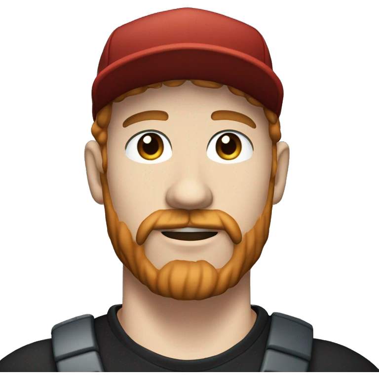 35 years old, male, short curly red hair, black baseball hat, blue eyes, pale complexion, thick beard and thin mustache emoji