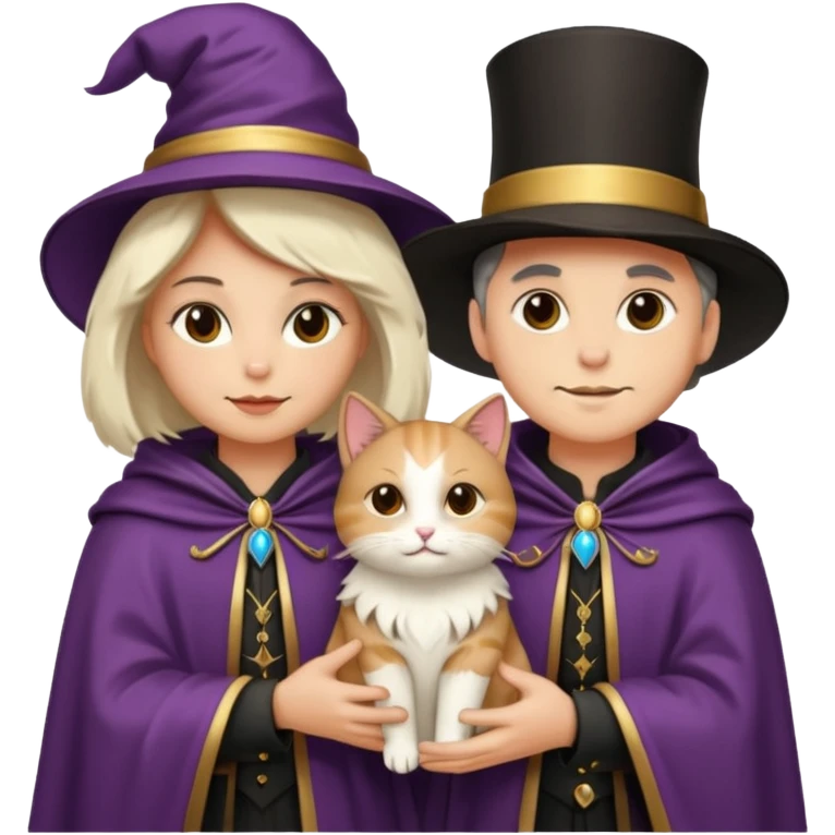 magician couple and their pet cat emoji