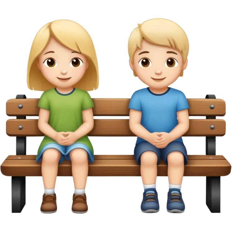 two children sitting together on a bench, happy and friendly emoji