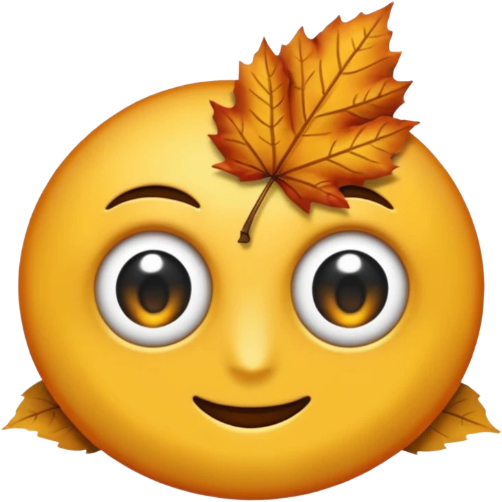 emoji, feuille d'érable couleur vermeille, deux yeux ronds noirs brillants emoji