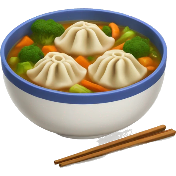 Dumplings with veggies in a soup bowl emoji