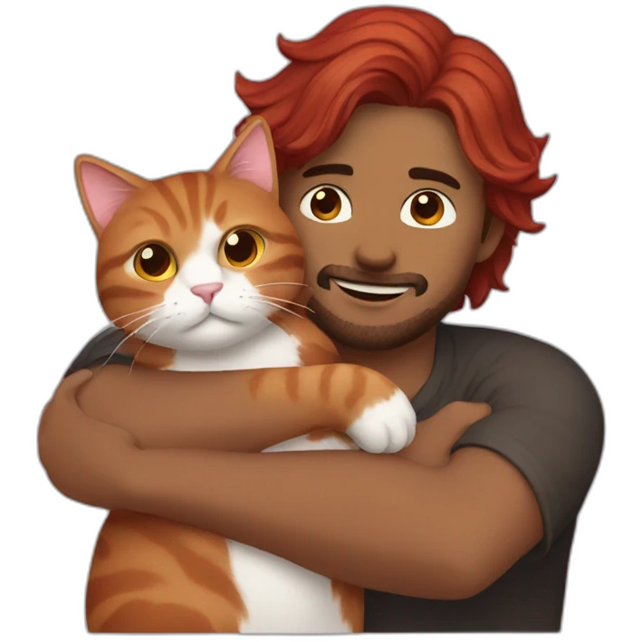 Black and brown hair man hugging red hair cat emoji