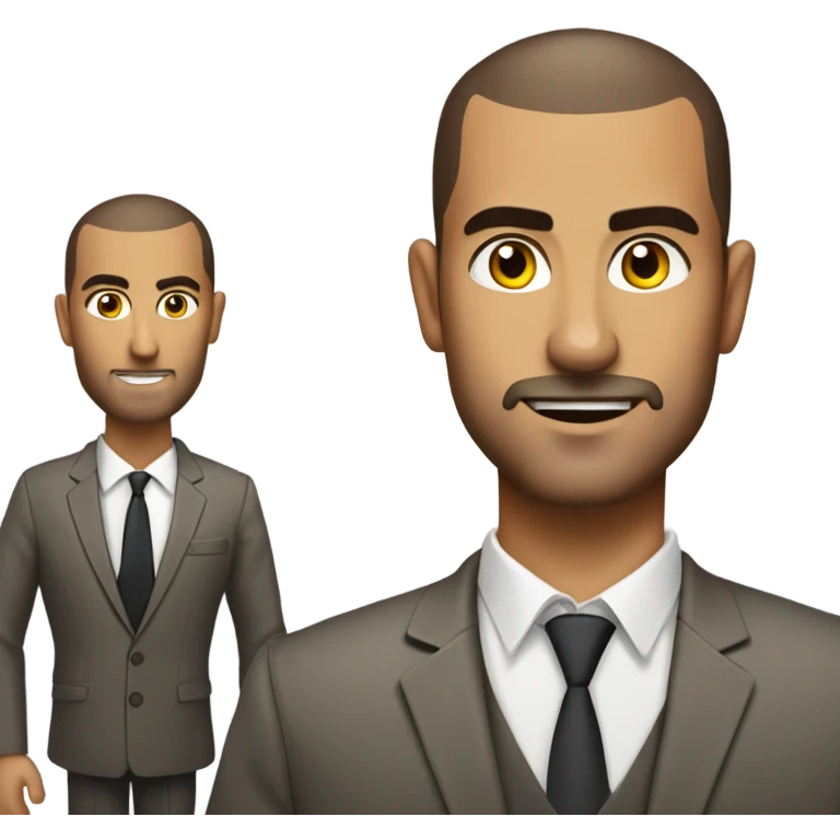olive skin man, with brown buzz cut and a stubbled beard, with a smart business man outfit on. portrait. emoji