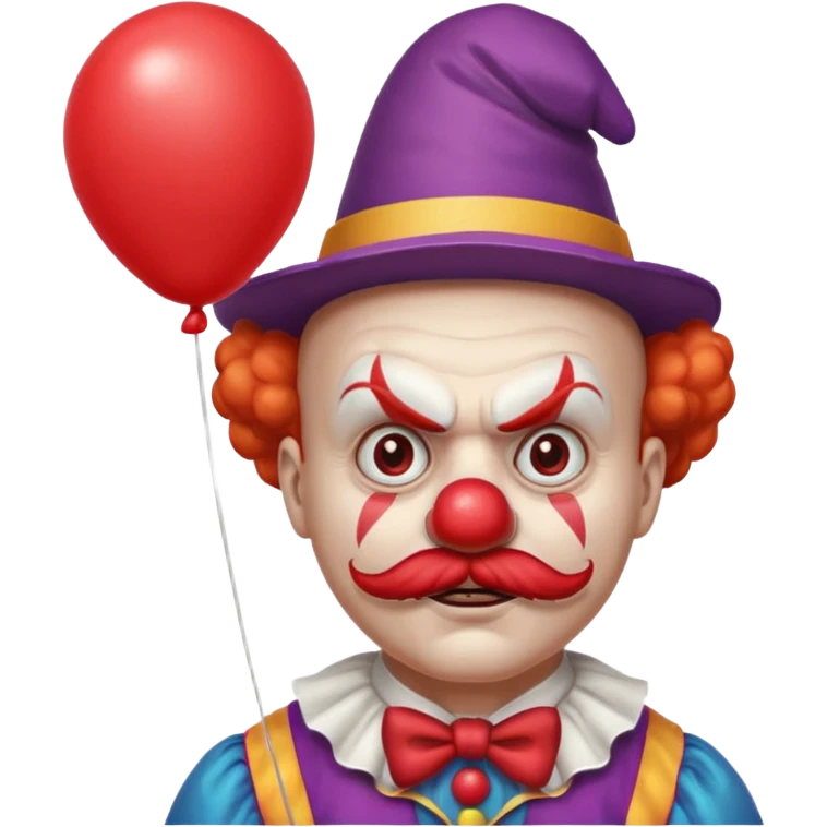 Angry clown — furrowed brow, mustache, tiny hat, hold balloon emoji