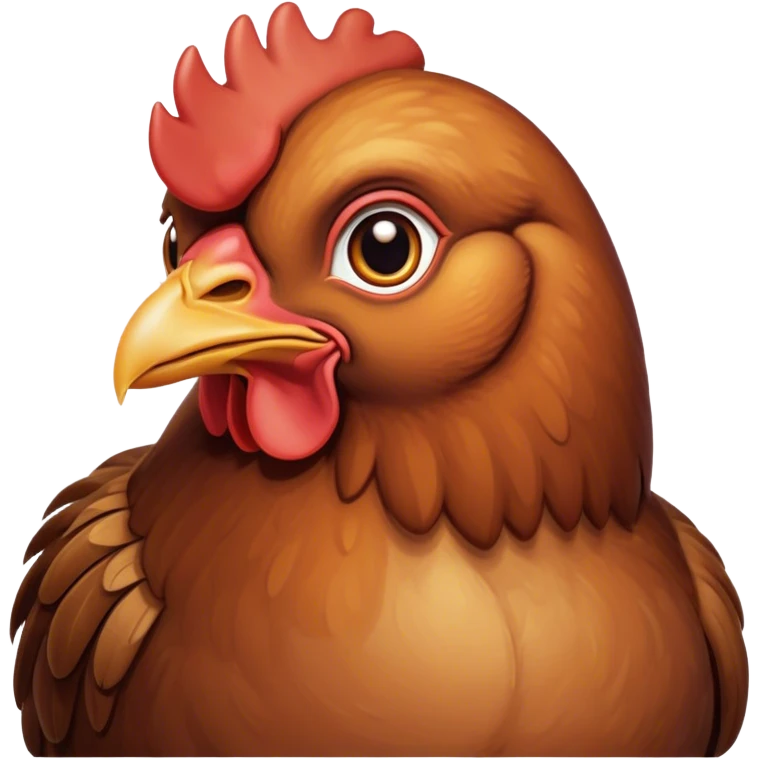 Cinematic Noble Brown Chicken Portrait Emoji, Poised and regal, with a compact, sturdy build and a warm, well-groomed brown plumage, deep-set soulful beady eyes, Simplified yet sharp and sophisticated features, highly detailed, glowing with a soft, dignified glow, high shine, intelligent and earthy, stylized with an air of rustic elegance, focused and attentive, soft glowing outline, capturing the essence of a watchful and confident fowl, so majestic it feels as though it could strut out of the screen with effortless authority! emoji