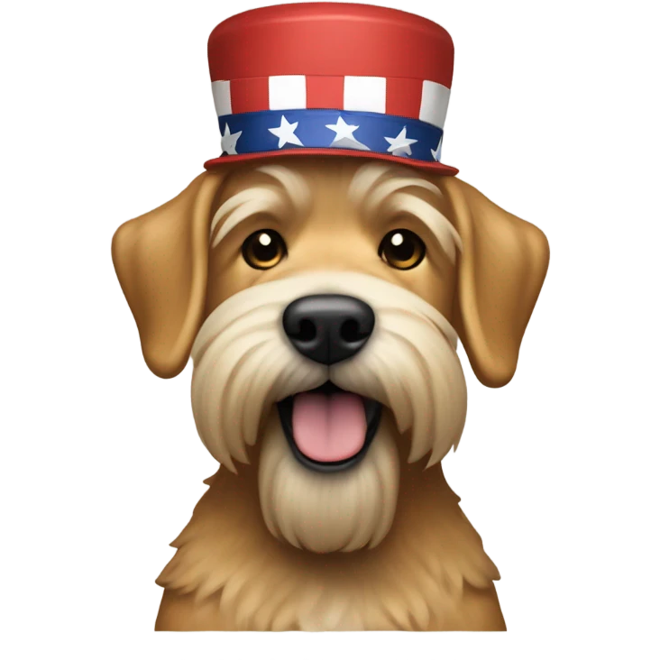 Trump with a wheaten terrier wearing maga hat emoji