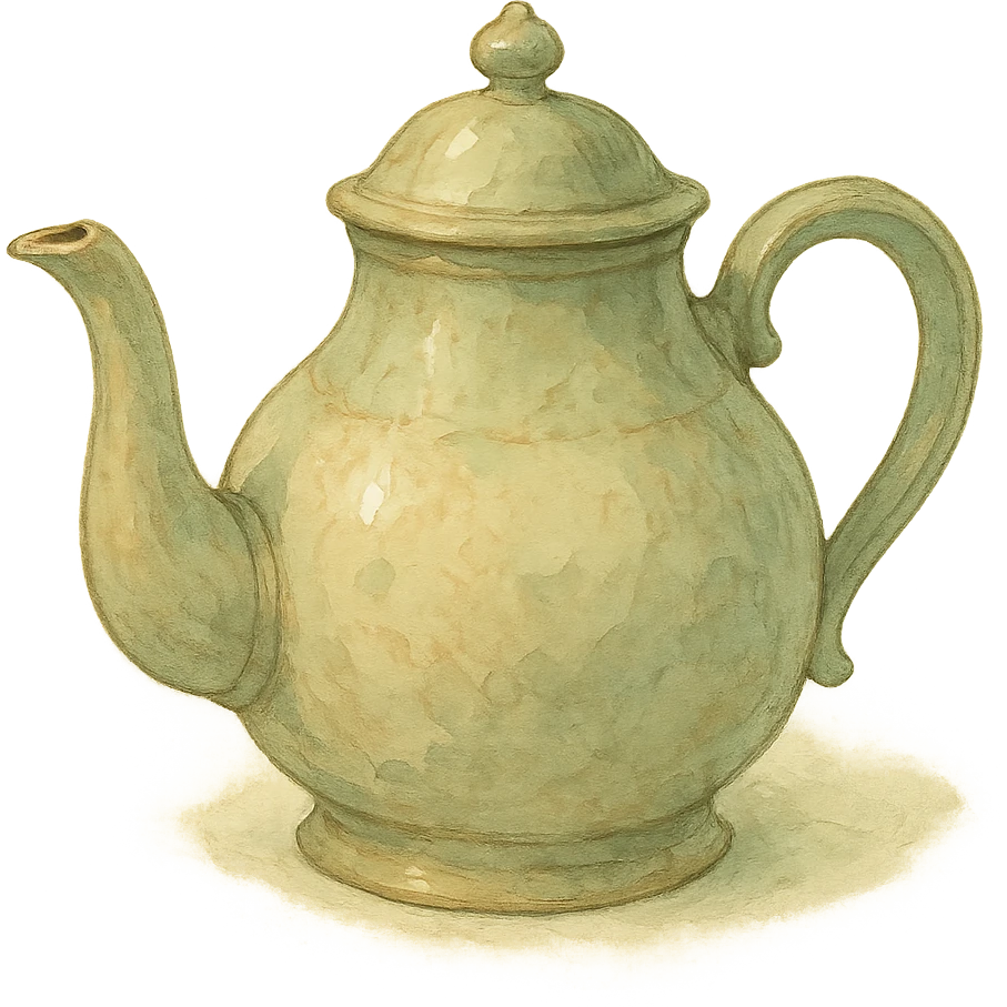 vintage teapot, natural colors, soft, fairy-like atmosphere, no background, square size emoji