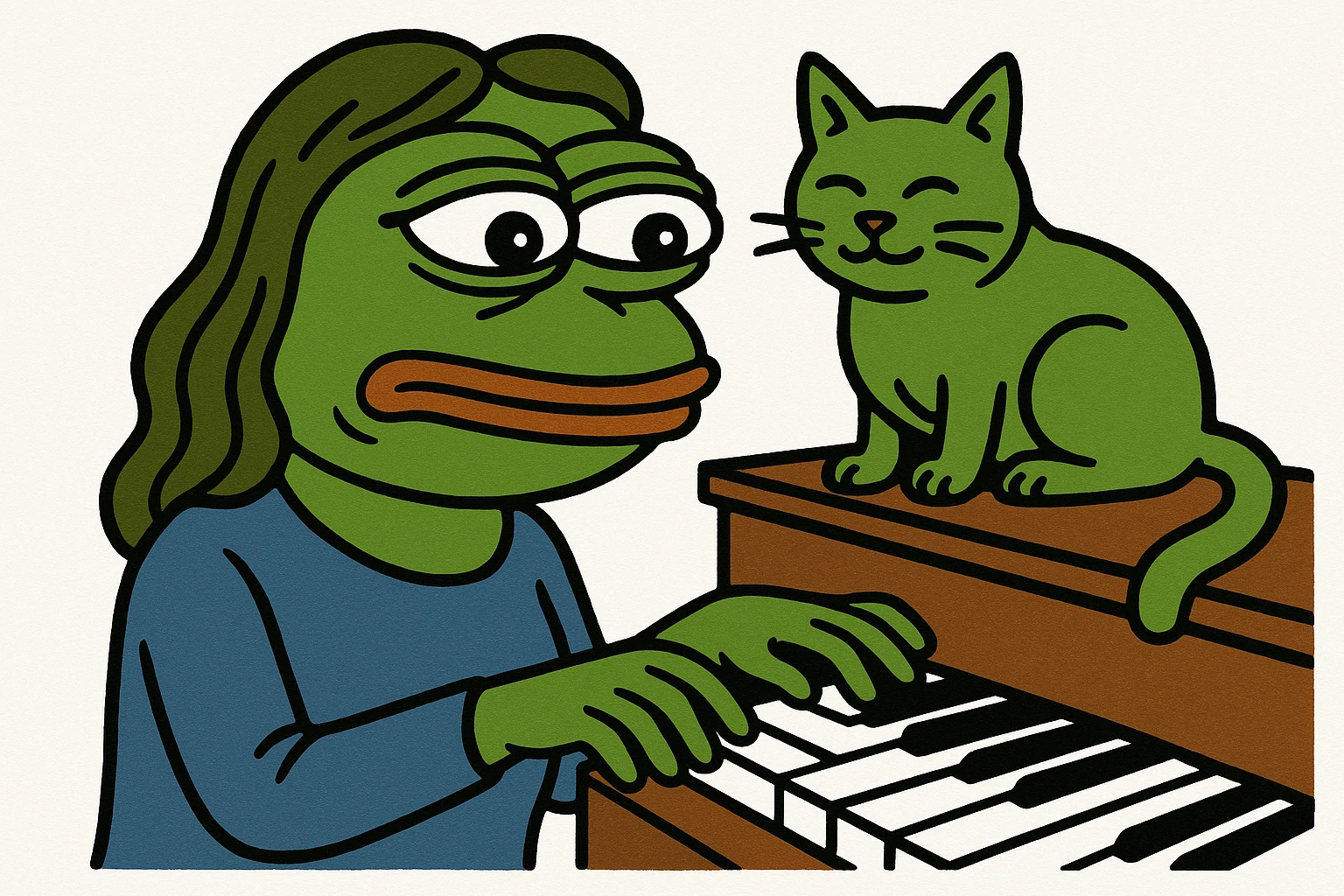 woman playing piano while her cat sits on top of the piano emoji