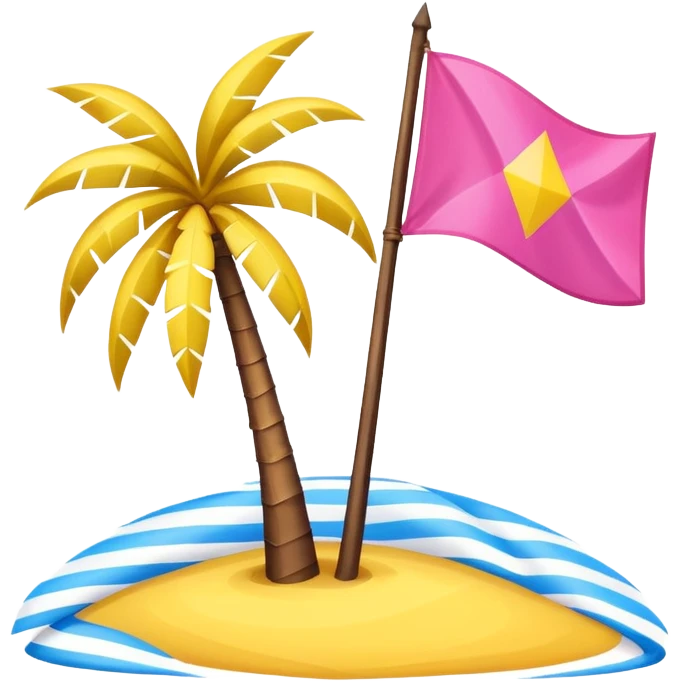 A pink flag on the sides two small blue triangles In the middle of the circle on the flag a small pink palm tree coming out of the sides  yellow circle with two thick yellow stripes emoji
