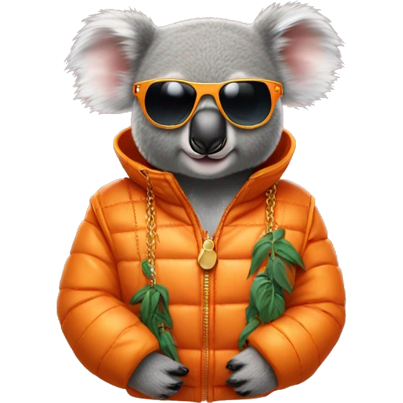 koala wearing an orange puffer vest and sun glasses gold chain emoji