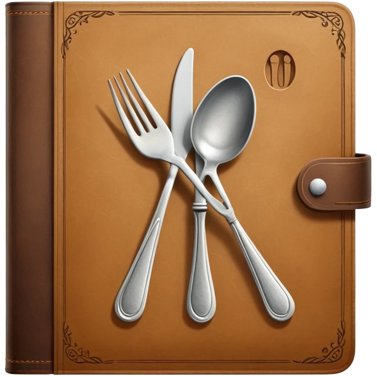 Closed cookbook with a fork and spoon symbol on the cover – collection of recipes emoji