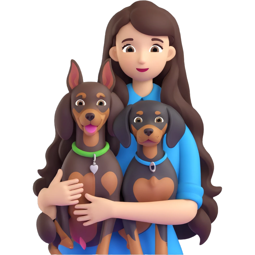 Black long-haired girl holding Doberman emoji