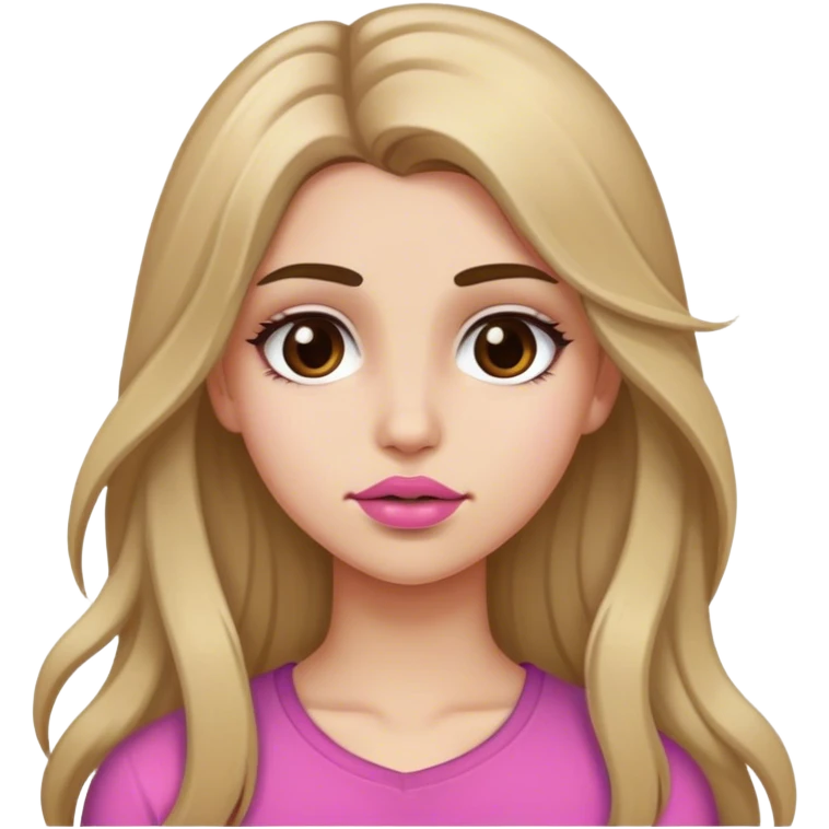 Girl with long dirty blonde hair, brown eyebrows, brown eyes, pinkish lips emoji