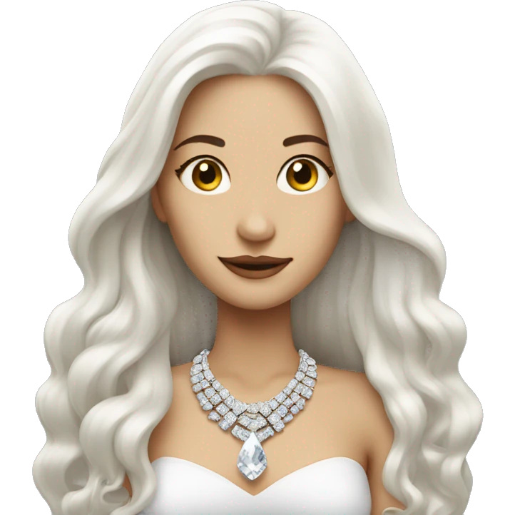 Woman with very long white hair wearing a diamond necklace  emoji
