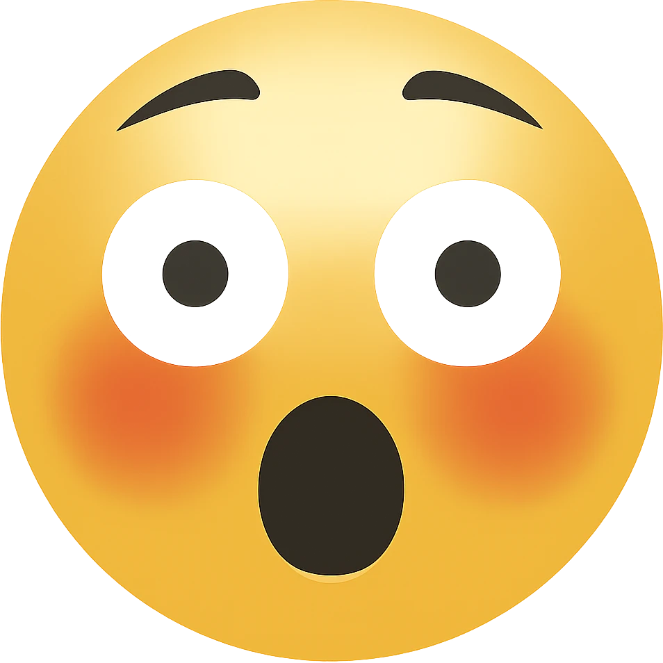 Create a shocked emoji in classic apple emoji style with no background, variant 2. The emoji should express surprise with wide eyes and open mouth, consistent with the classic emoji look. emoji