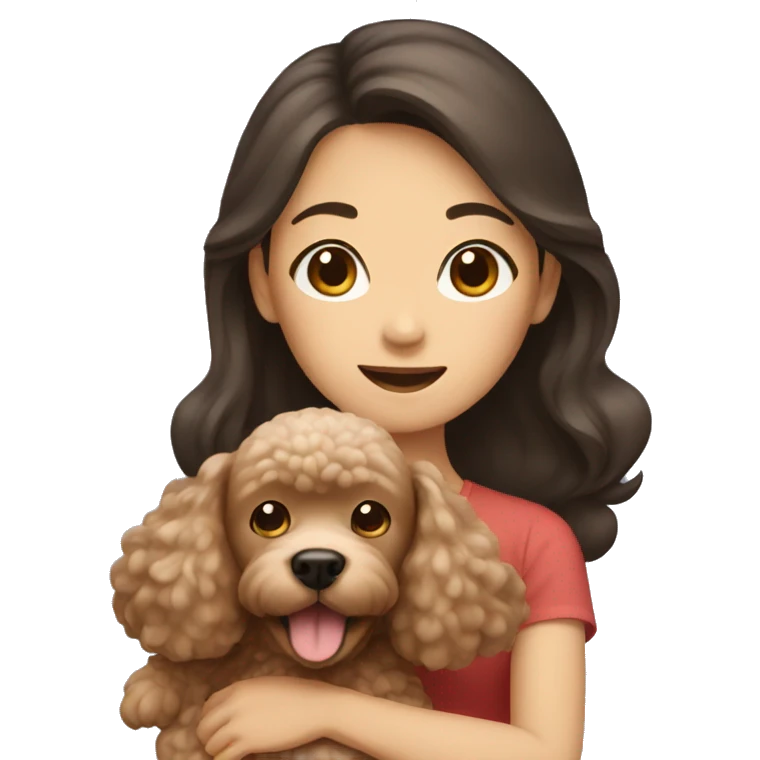 Asian girl holding brown poodle emoji