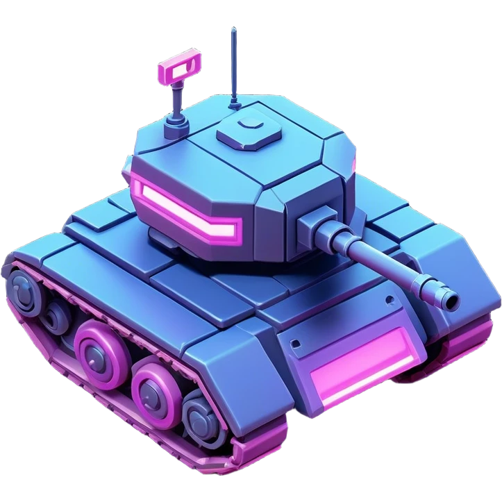 Clash of Clans aesthetic: Cinematic Playful 3D Isometric Space Tank Emoji, rendered in a 3D vector-style similar to standard emojis with minimal shading and bold, simplified shapes. A compact, distinct form with signature details, softly glowing with a futuristic sci-fi warfare charm. Simplified yet unmistakably iconic, highly detailed and consistent, glowing with a soft radiance and high shine. Stylized with a touch of high-tech brilliance and a soft glowing outline, capturing the essence of a beloved gaming relic with a friendly, playful manner! emoji