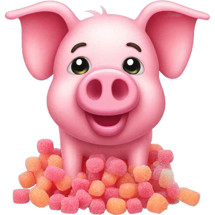 Pig made of sour candy laces and sweets emoji