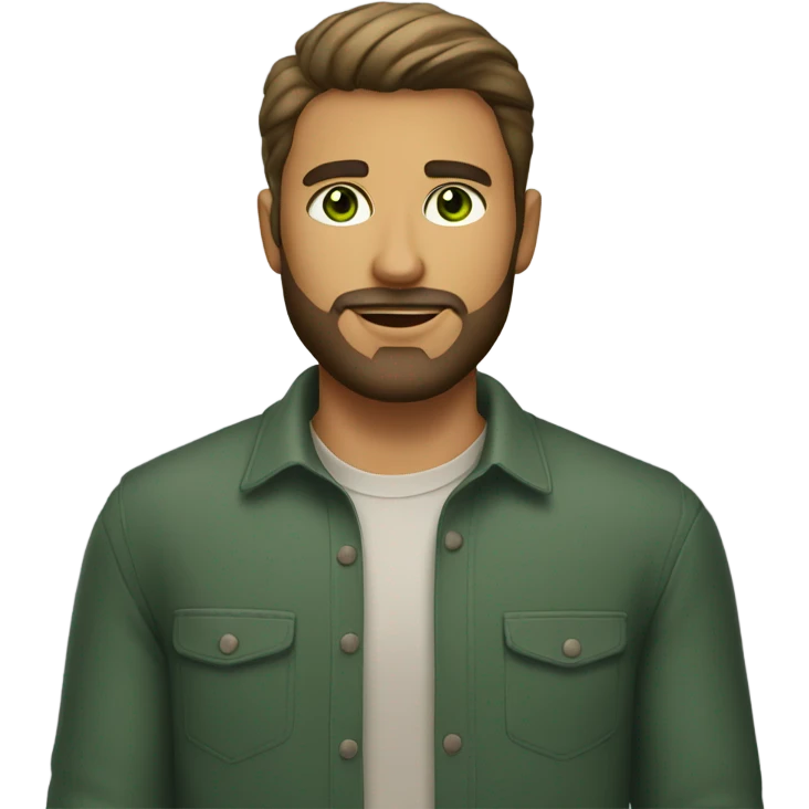 handsome man with beard and green eyes light medium skin emoji