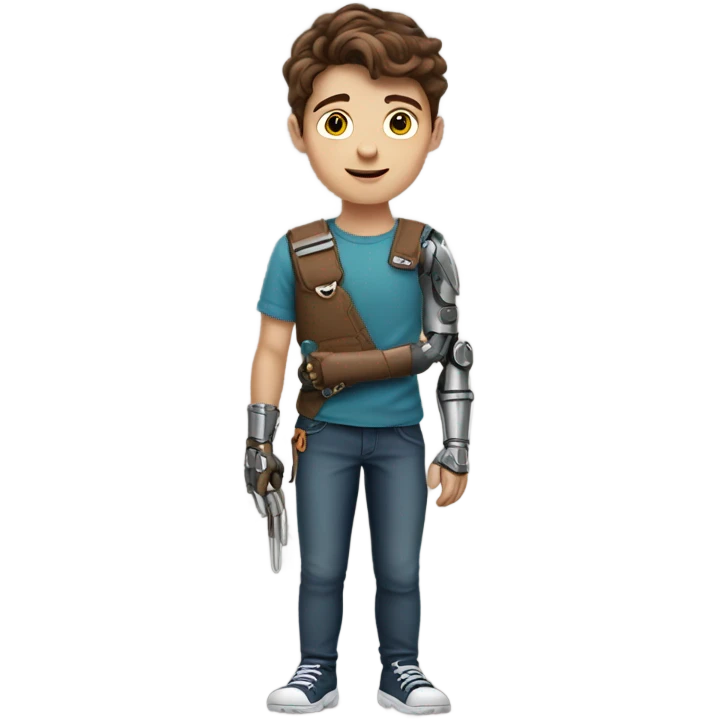 realistic brown haired boy metal arm emoji