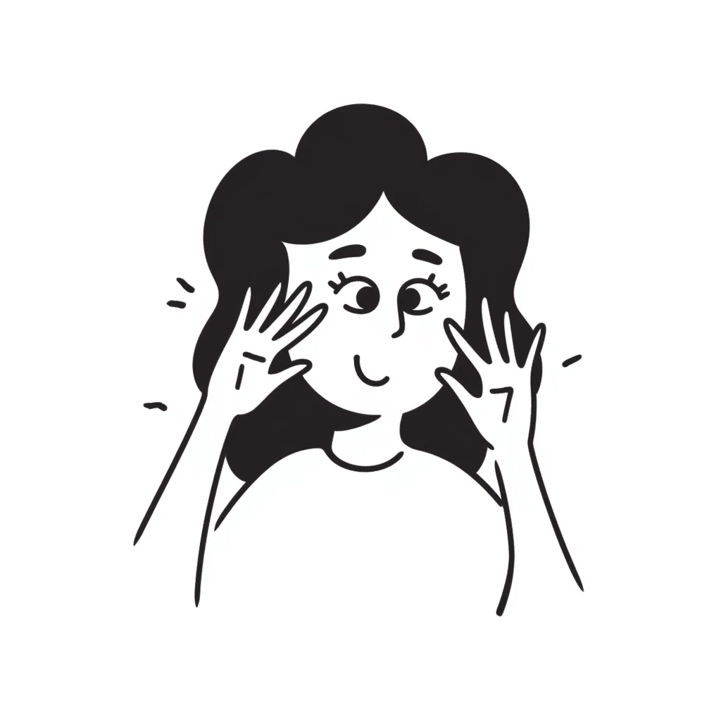 hand-drawn doodle of a person peeking through their fingers, sketchy lines emoji
