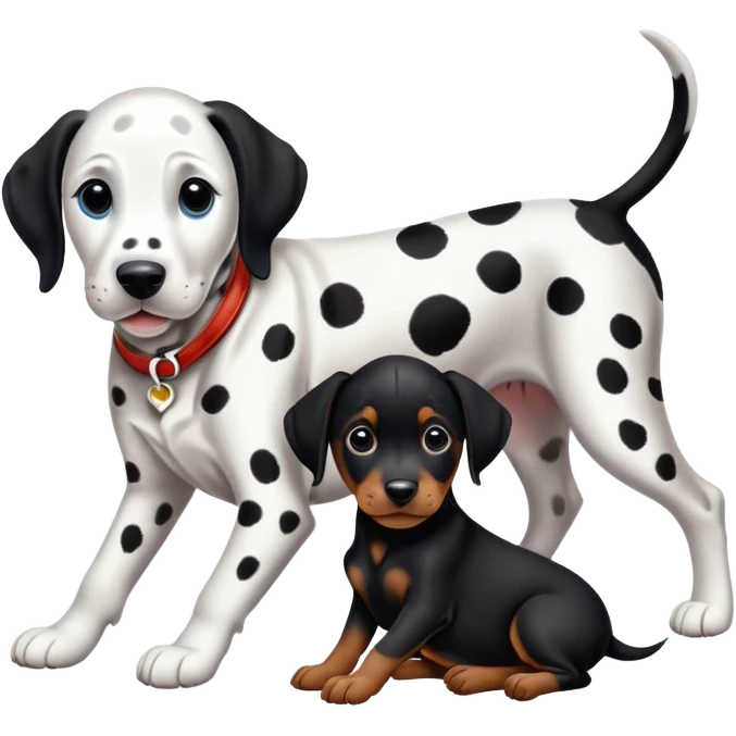 1 Dalmatian adult + 1 dobermann puppy emoji