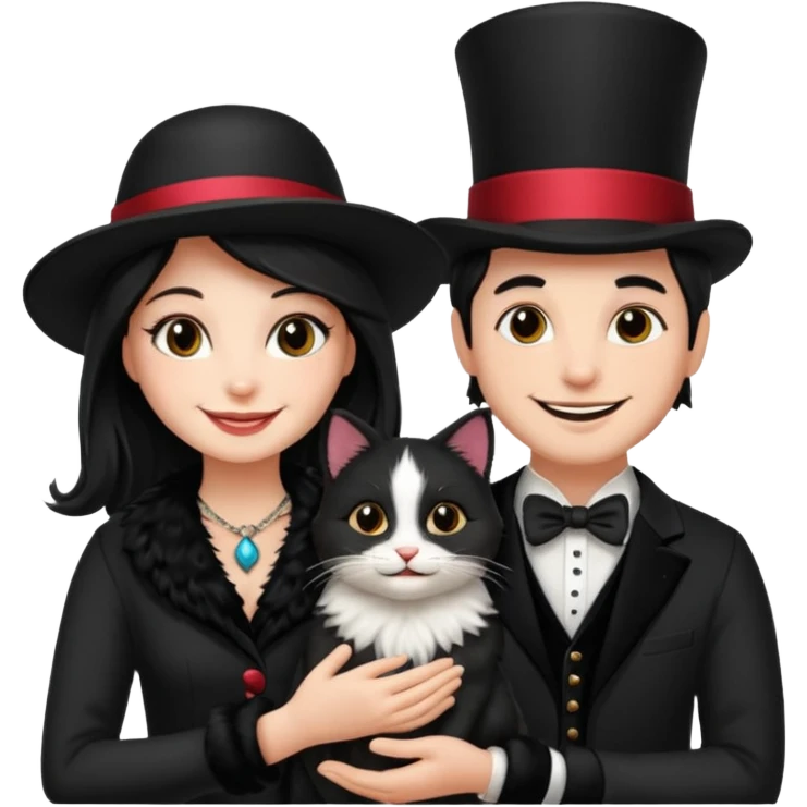 magician couple and their pet cat emoji