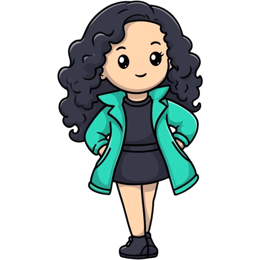 Stylish girl with long curly hair in fashionable outfit emoji