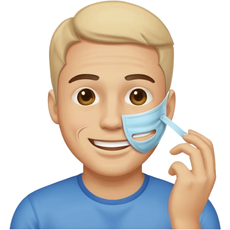 Un homme heureux qui enlève son masque de personne heureuse mais qui est malheureux au fond emoji