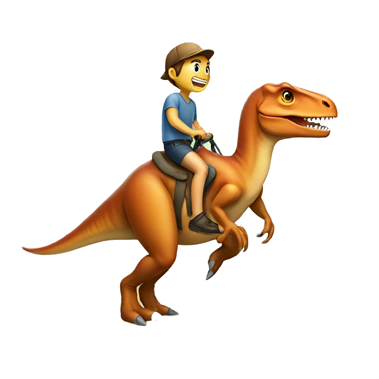 A dinosaur riding a human emoji