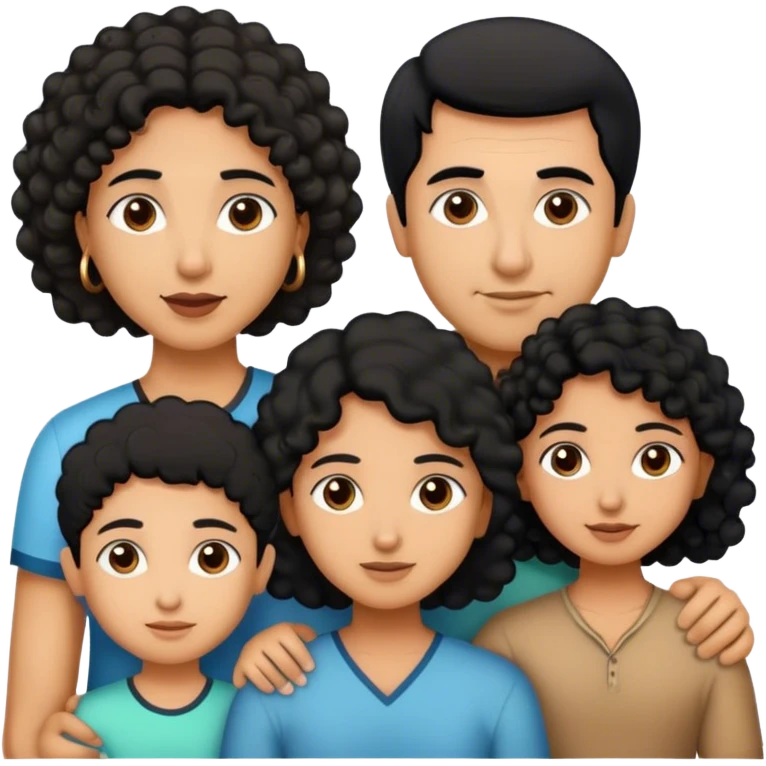 indian family with one dad and one son straight hair and one mom and one daughter curly hair emoji