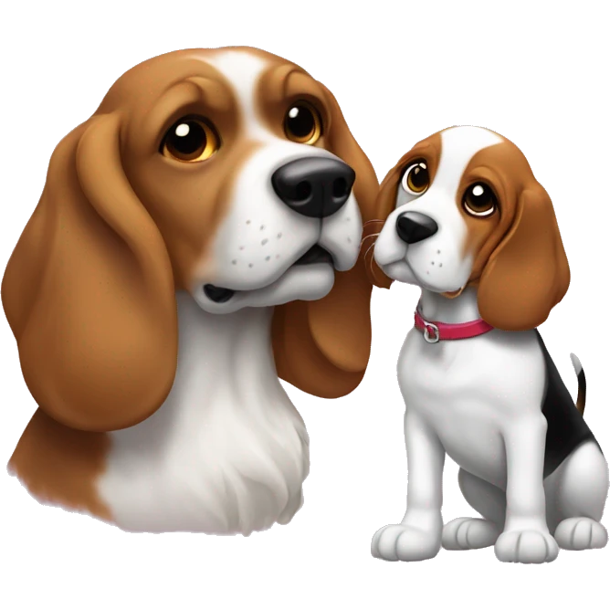 Black cocker kissing beagle emoji
