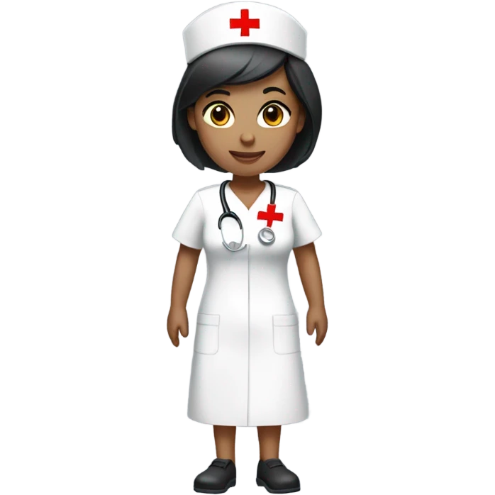 super short black straight hair female nurse with red cross sign hat wearing dress emoji