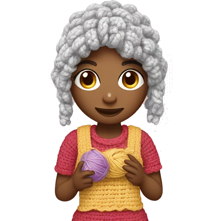 a girl who crochets toys with threads emoji