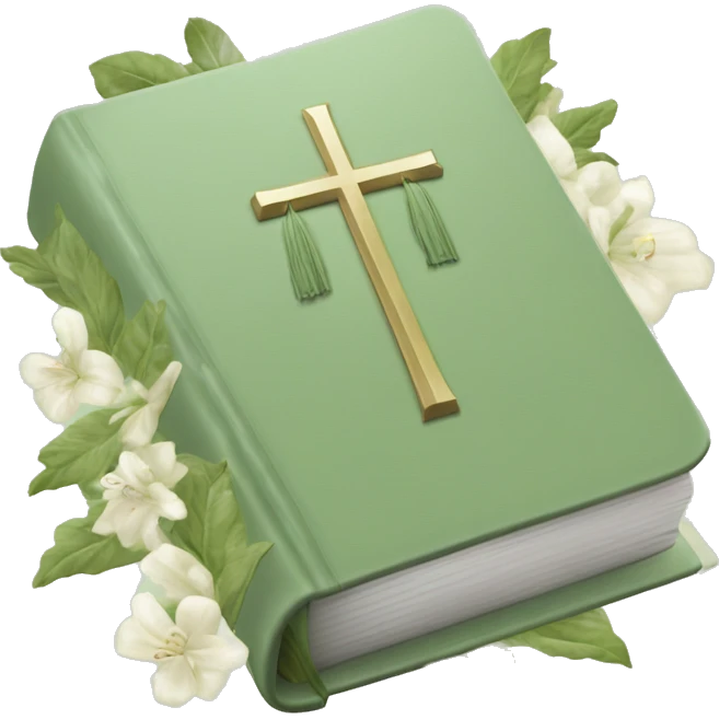 Open Light Sage green holy Bible with a light coloured gardens coming from the sides of the Bible  emoji
