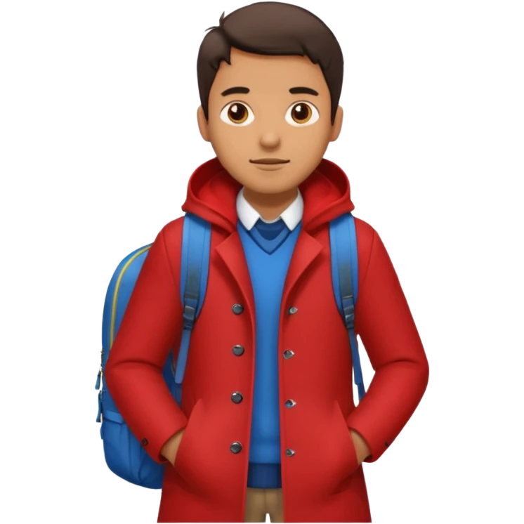 Man in red coat, backpack emoji