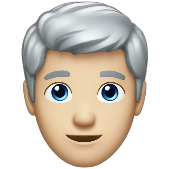 male, short grey hair, blue eyes, blue jumper emoji