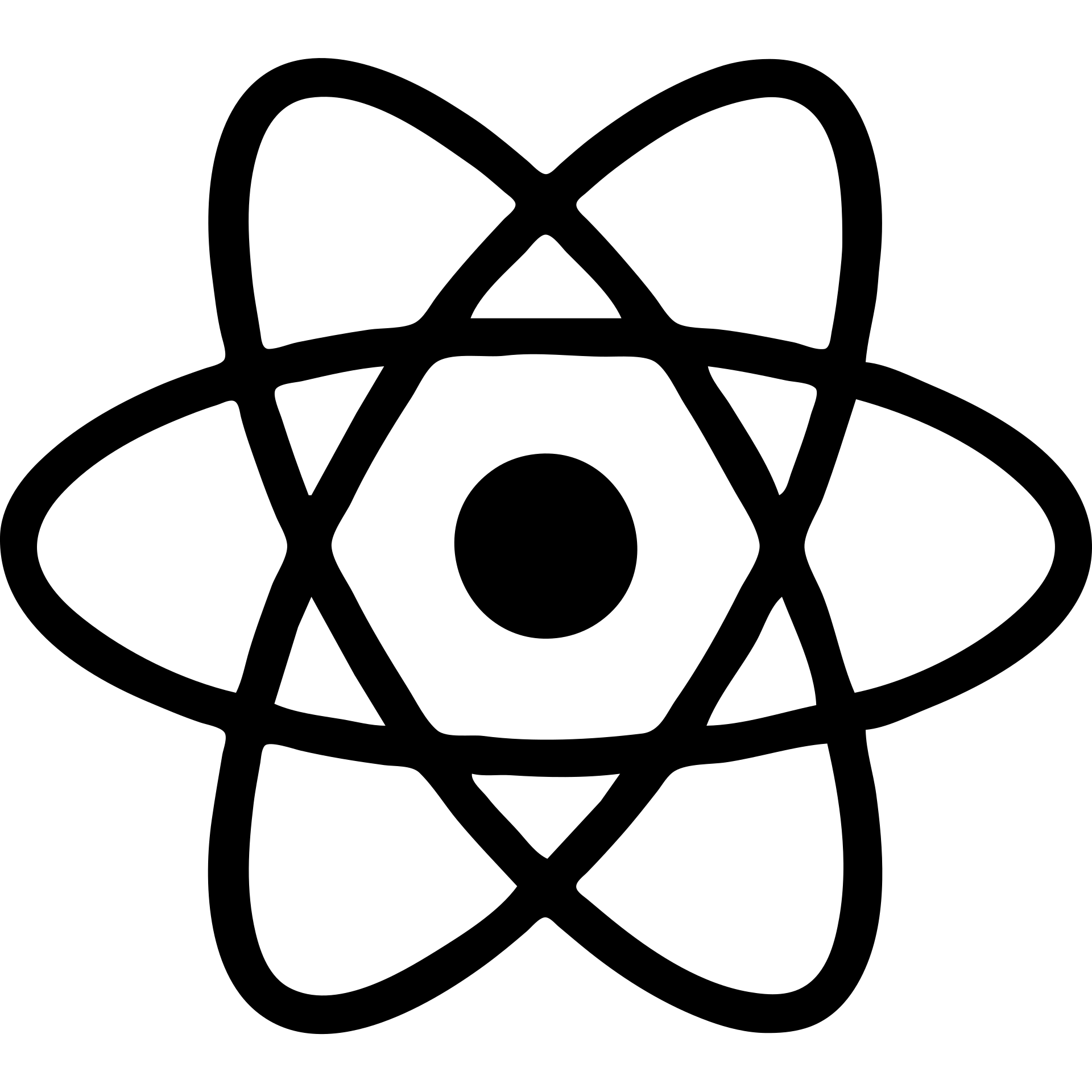 React JS logo, atom symbol with three elliptical orbits and a nucleus in the center emoji