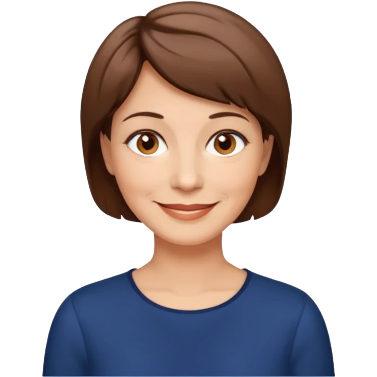 Woman 60, brown short hair hair, brown eyes, smiling emoji