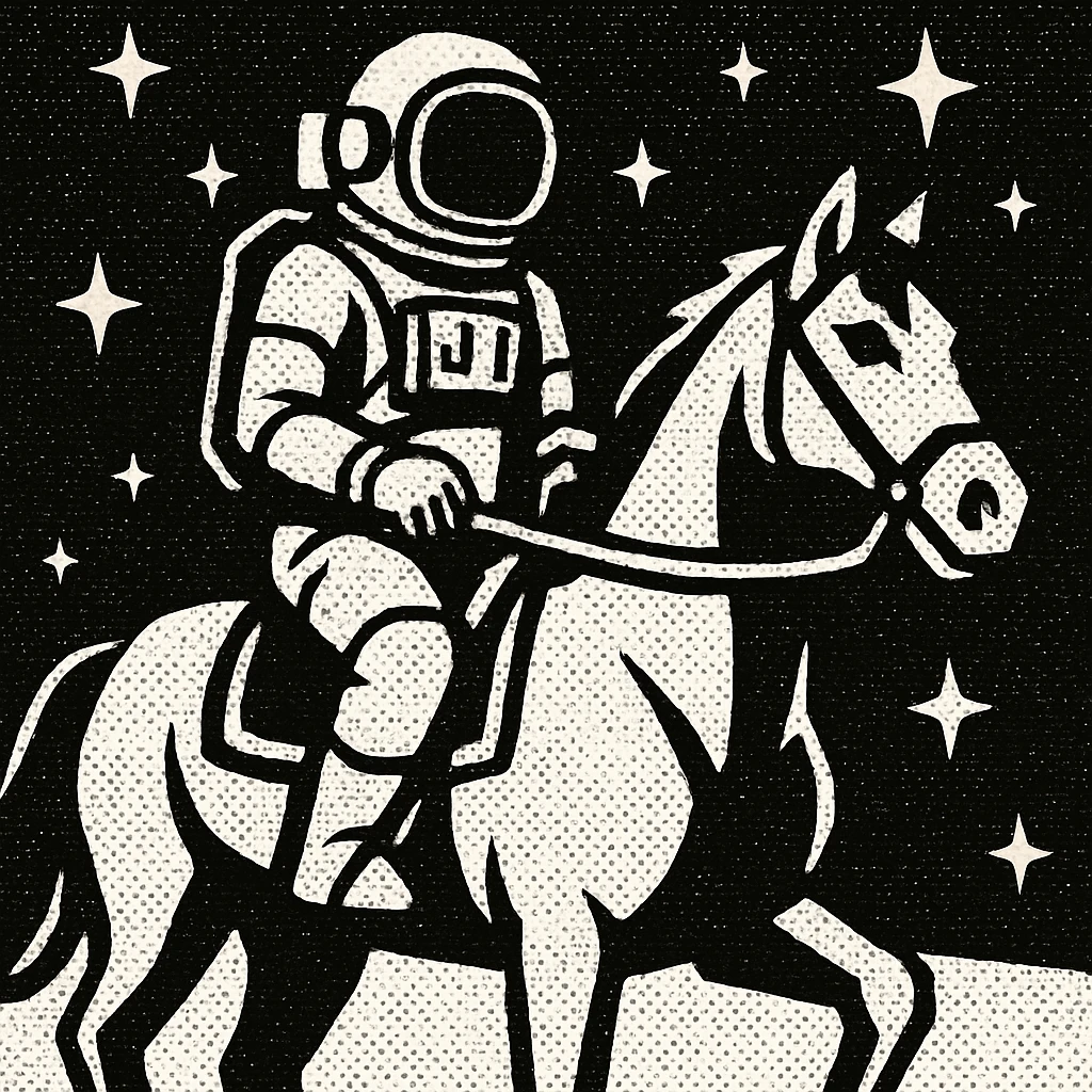 astronaut on horseback with stars in background emoji