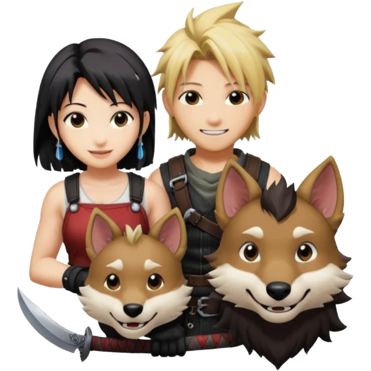 Cloud & Tifa FF7 character emoji - with fenrir blade  emoji