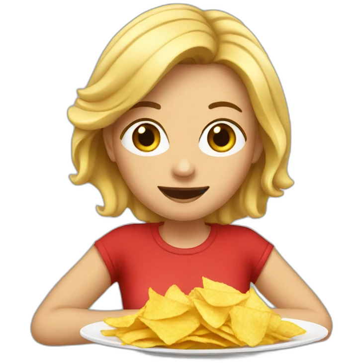 white woman eating salsa and chips emoji