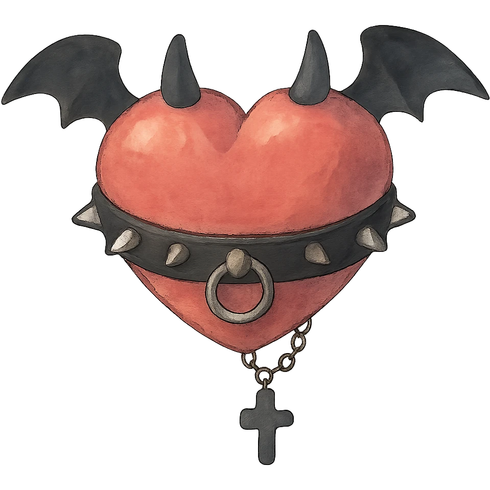 a heart with goth accessories, soft and painterly ghibli style emoji
