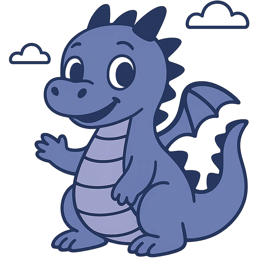 happy blue dragon, cartoon style, big eyes, smiling emoji