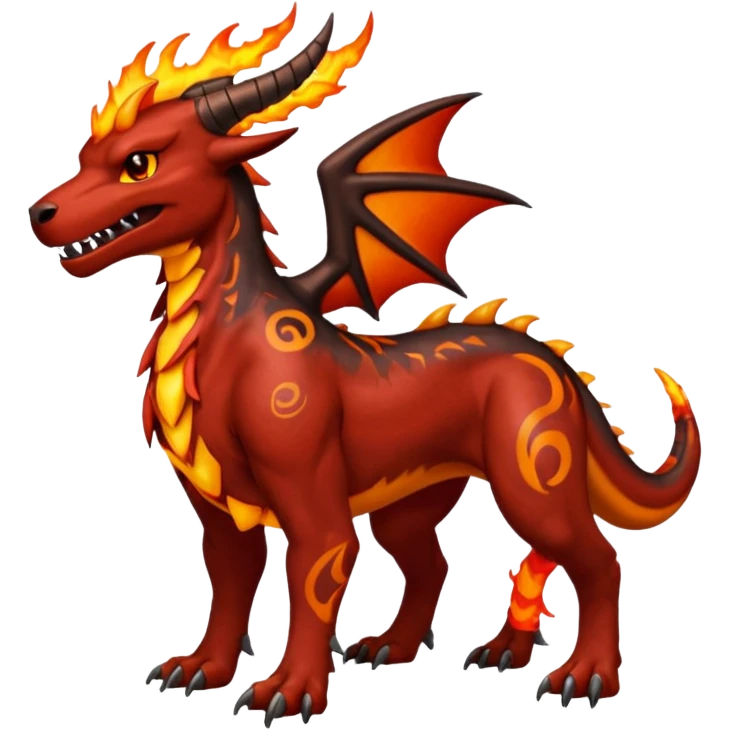 Copper-Bronze Molten-Lava Glow-Cracked Fiery-Runed Draconic Houndoom-Garchomp-hybrid-creature (full body) emoji