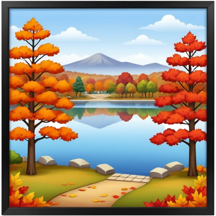 a park with a lake in autumn season emoji