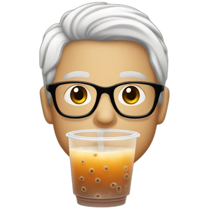 White Guy with glasses drinking bubble tea emoji
